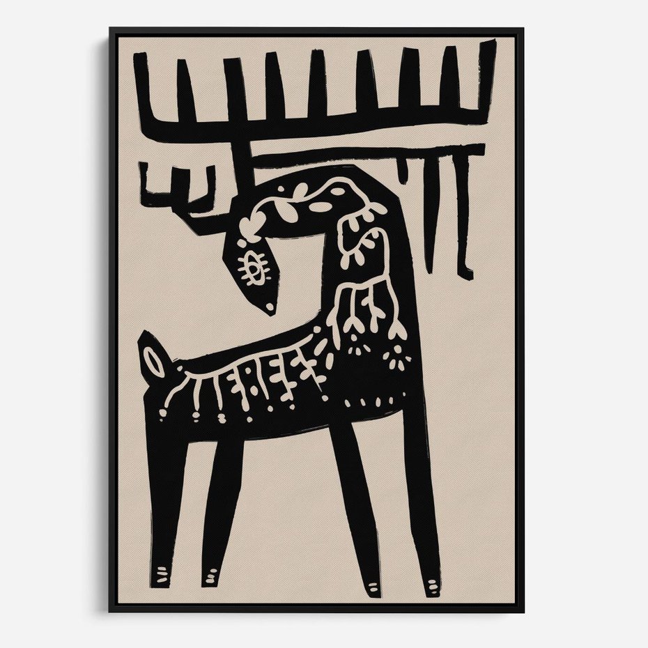 Obraz w ramie 50x70 - Konturem Zdefiniowany - skandynawska sztuka, jeleń - rama czarna