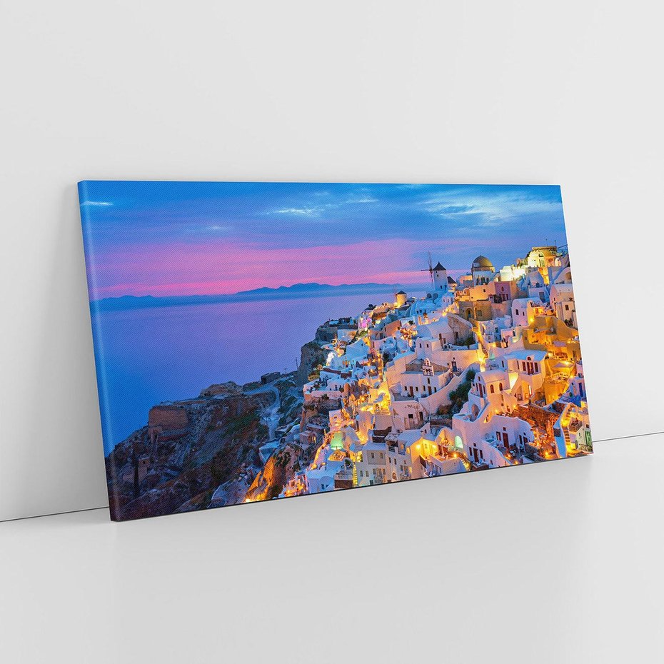 Obraz na płótnie 120x60 - Wyblakłe wspomnienia gwiazd - Santorini, wieczór