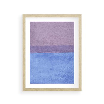 Plakat w ramie 50x70 - Taniec Światła - kolorowe akwarelowe pasy, odcienie fiolet - rama drewno