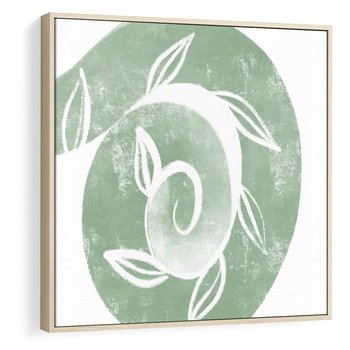 Obraz w ramie 80x80 - Zielony Świat Odpoczynku - abstrakcyjny zielony motyw, skandynawski design - rama drewno