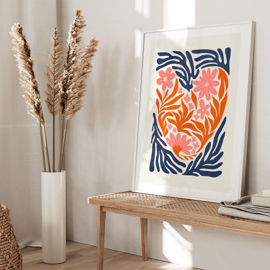 Plakat w ramie 50x70 - Kwiatami Splecione - kwiaty, nowoczesny plakat - rama biała