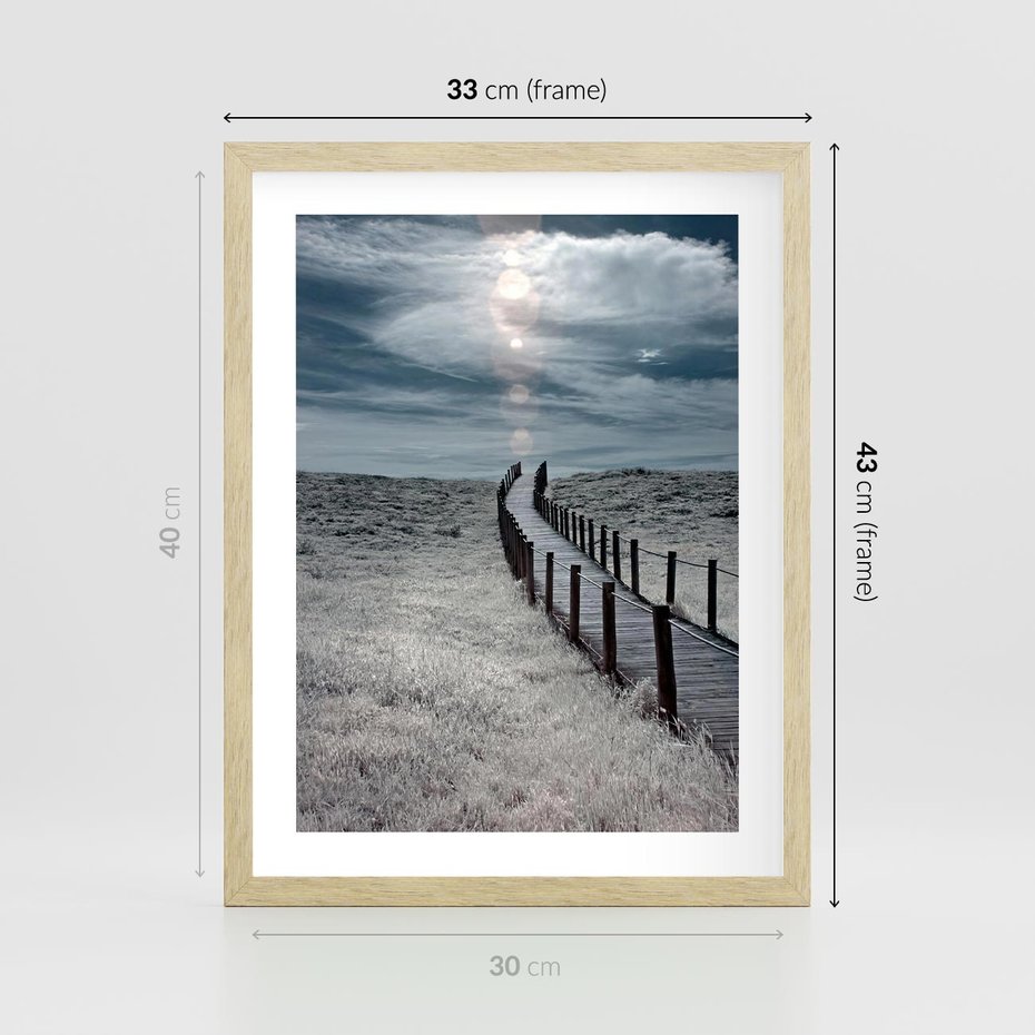 Plakat w ramie 30x40 - Burzowy pomost na plaży - plaża, pomost - rama drewno