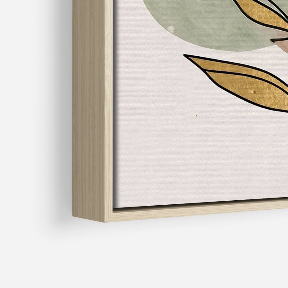 Obraz w ramie 80x120 - Rozkwitające Wnętrza Światła - abstrakcyjny obraz boho, liście - rama drewno