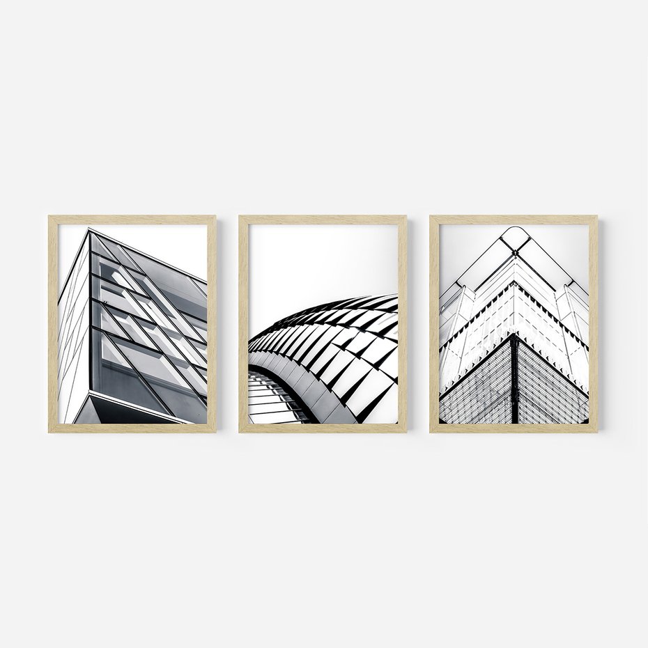 Zestaw obrazy w ramie 50x70 galeria - Architemtura, czarno, białe, fotografie - rama drewno
