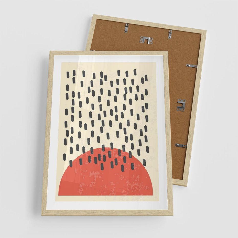 Plakat w ramie 50x70 - Czerwona Abstrakcja: Grafika z Wyrazistym Kołem - abstrakcja grafika, czerwone koło - rama drewno