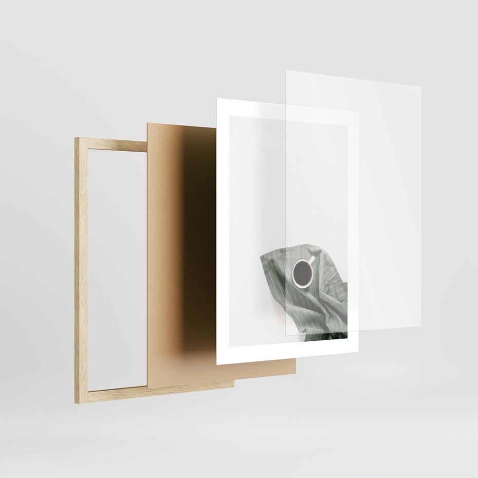 Plakat w ramie 30x40 - Poranek z Kawą - kawa, biała filiżanka - rama drewno