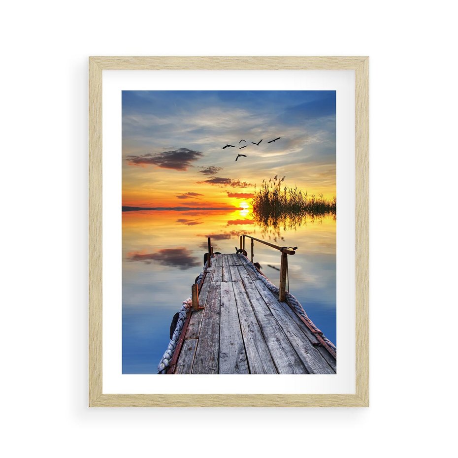 Plakat w ramie 40x50 - Zachód słońca na pomostach - zachód, słońca - rama drewno