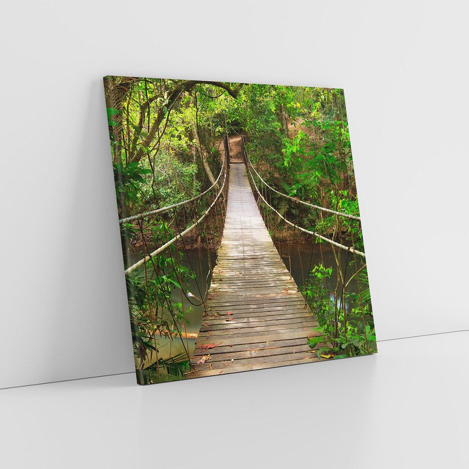 Obraz na płótnie 80x80 - Przez Dżunglę - most, linowy