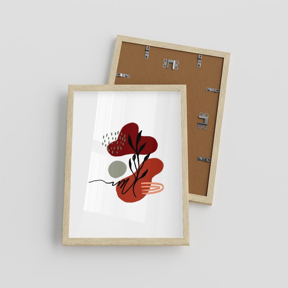 Plakat w ramie 30x40 - Migocące Kształty Liści - bstrakcyjna sztuka, boho kształty - rama drewno