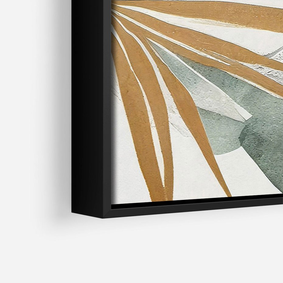 Obraz w ramie 70x100 - Współbrzmienie wewnętrznego ja - kompozycja z tropikalnych liści, stonowane kolory - rama czarna