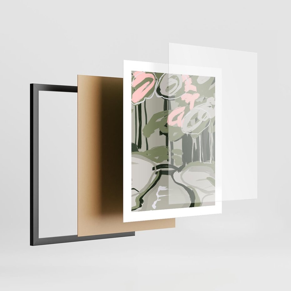 Plakat w ramie 40x50 - Leśny Zakątek - pastelowy krajobraz, nowoczesny plakat - rama czarna