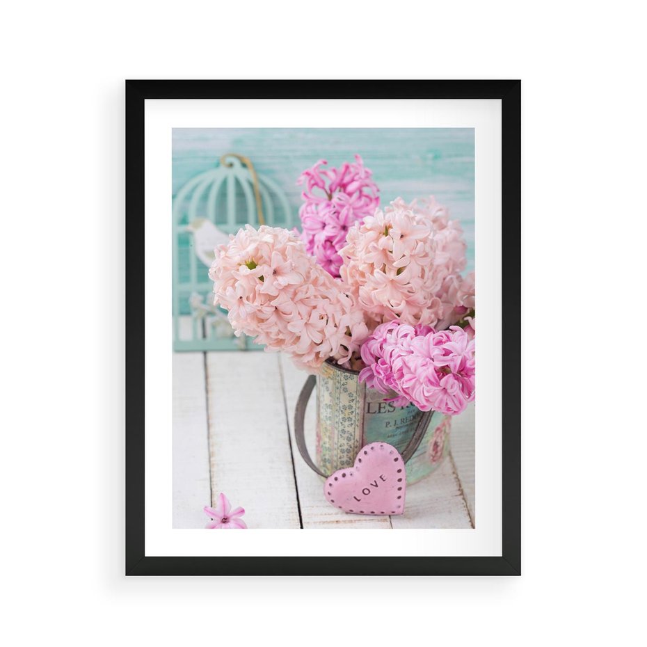 Plakat w ramie 40x50 - Kwiatowa harmonia hiacyntów - kwiaty, hiacynty - rama czarna