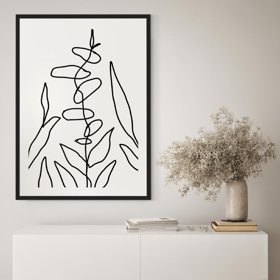 Plakat w ramie 50x70 - Liście Mocy - mroczna sztuka, minimalizm - rama czarna