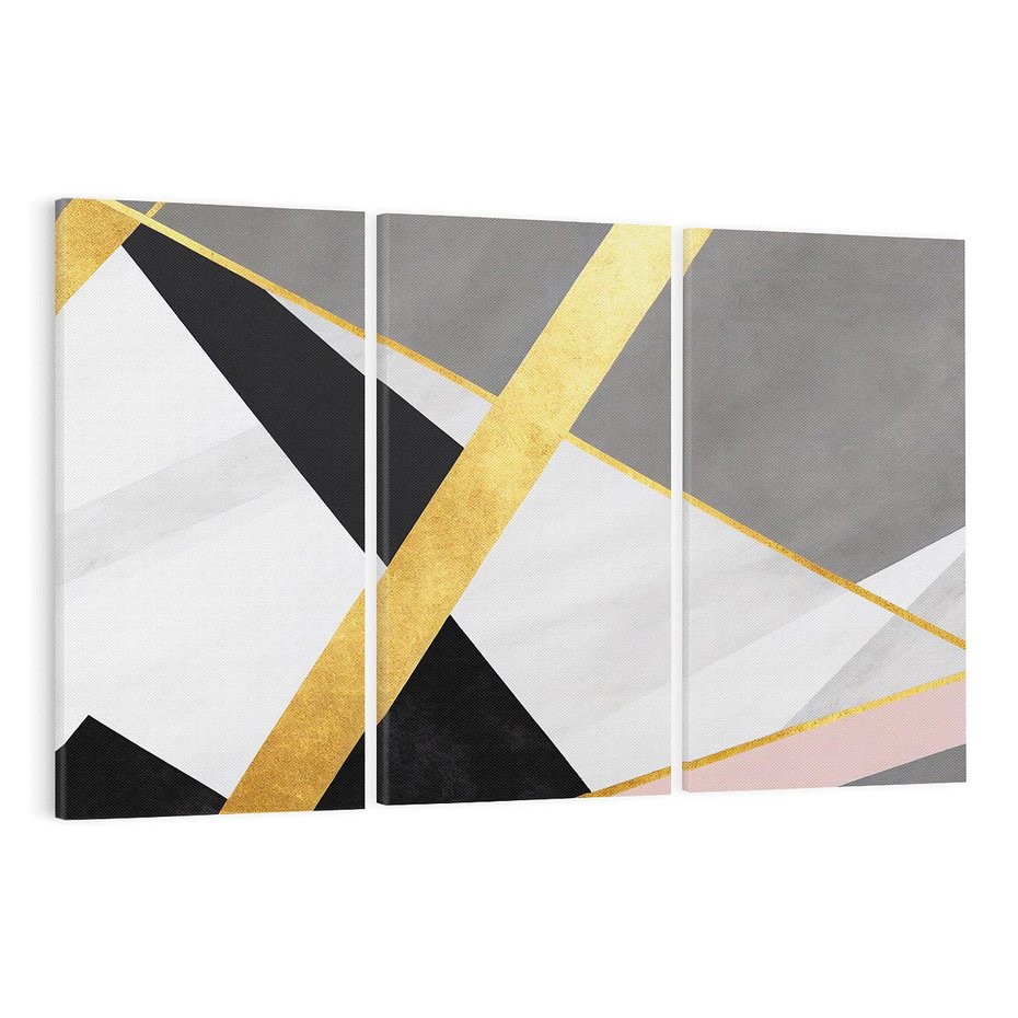 Obraz na płótnie 120x80 - Pudrowe Abstrakcyjne Lustra - złote abstrakcyjne linie, szarość