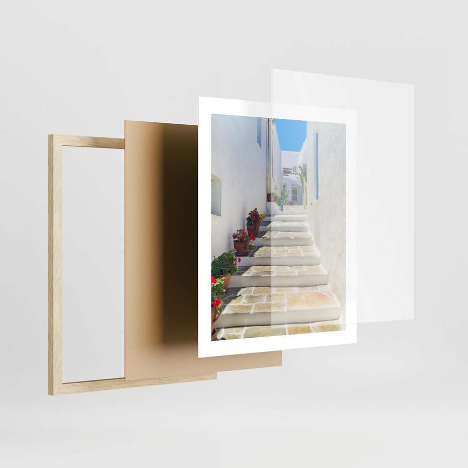 Plakat w ramie 40x50 - Urok Greckiej Uliczki - grecka, uliczka - rama drewno