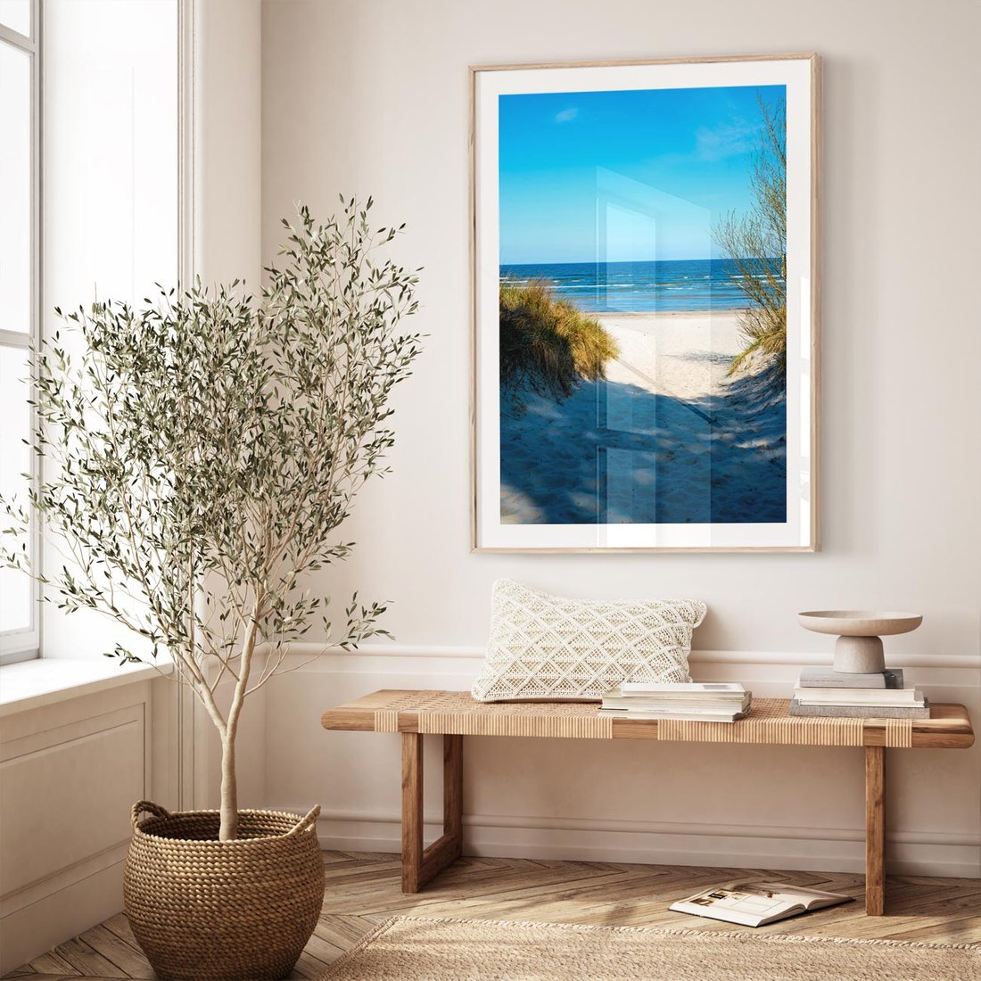 Plakat w ramie 50x70 - Spokój nad brzegiem morza - plaża, morze - rama drewno