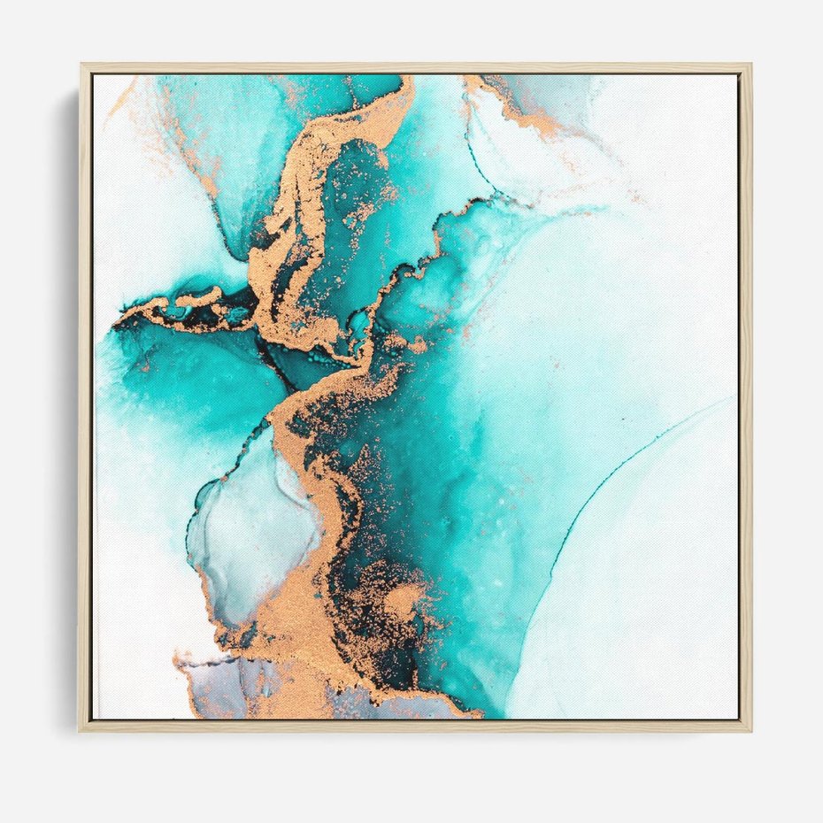 Obraz w ramie 50x50 - Elegancja i Subtelność - marmur, złoto - rama drewno