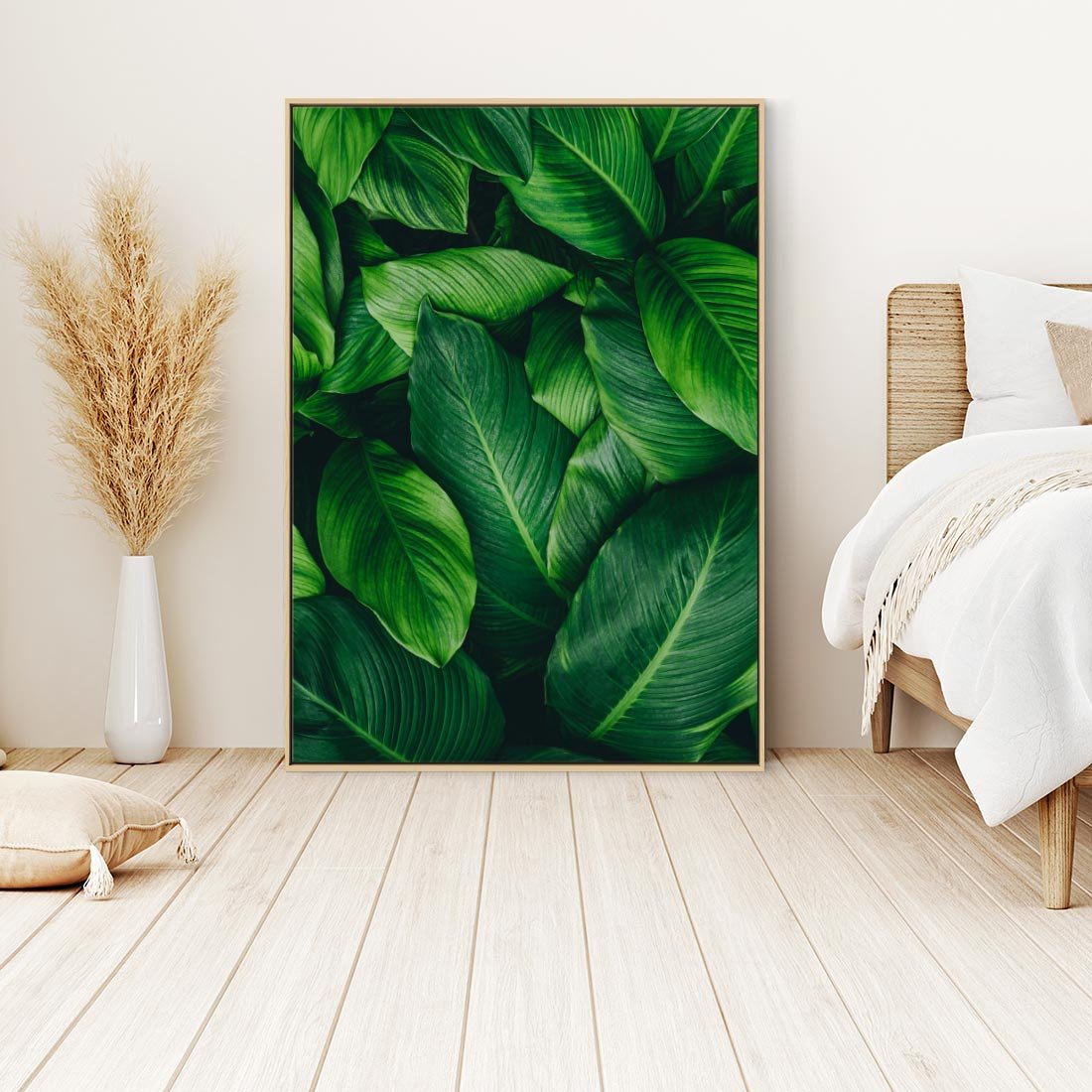 Obraz w ramie 80x120 - Palma Liście Kwiat - palma, liście - rama drewno