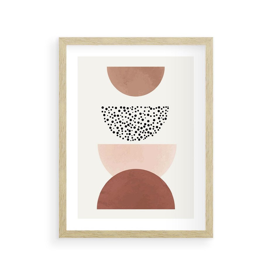 Plakat w ramie 30x40 - Geometryczna Harmonia w Brązach i Beżach - geometryczne kształty, brązy i beże - rama drewno