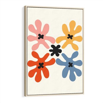 Obraz w ramie 80x120 - Taniec Akwareli - abstrakcyjne wielokolorowe kwiaty, minimalizm - rama drewno