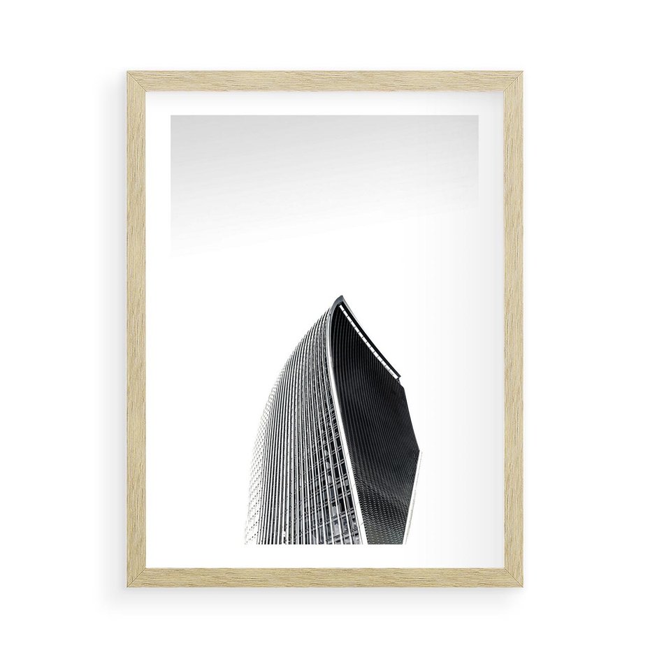 Plakat w ramie 50x70 - Czarno-Biały Wieżowiec - architektura, wieżowiec - rama drewno