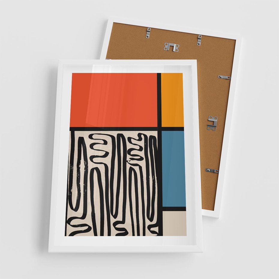 Plakat w ramie 50x70 - Podróżne Wibracje Serca - abstrakcyjny obraz, proste linie - rama biała