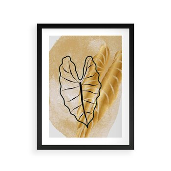 Plakat w ramie 50x70 - Monstera w Złocie - złote liście monstery, grafika - rama czarna