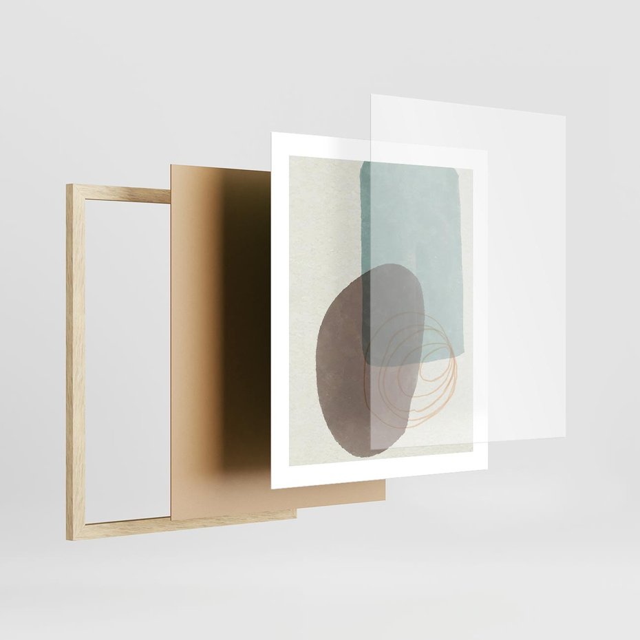 Plakat w ramie 40x50 - Rozkwitające Formy - geometryczne elementy, stonowane ziemiste kolory - rama drewno