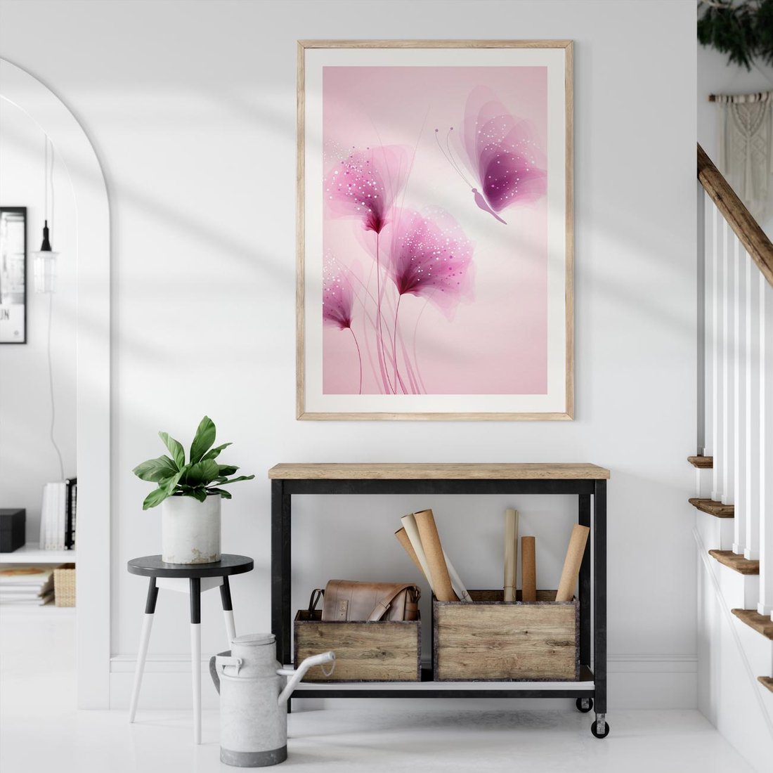 Plakat w ramie 50x70 - Akwarelowe Kwiaty w Pastelach - kwiaty, akwarelowe - rama drewno