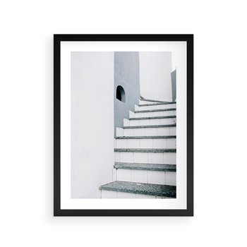 Plakat w ramie 40x50 - Schody ku Urokowi Wyspy - schody, santorini - rama czarna
