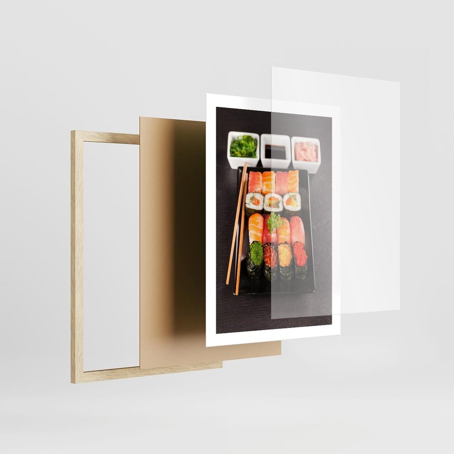 Plakat w ramie 50x70 - Kulinarne podróże do Japonii - sushi, japonia - rama drewno