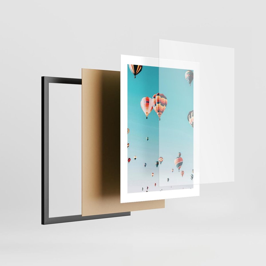 Plakat w ramie 30x40 - Balonowa Ekscytacja - balony latają w powietrzu, wyścigi balonów - rama czarna