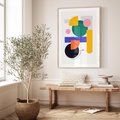 Plakat w ramie 40x50 - Przestrzenne Innowacje - nowoczesna sztuka, geometryczna kolorowa grafika - rama drewno