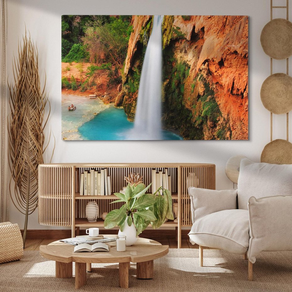 Obraz na płótnie 70x50 - Wodospad wśród majestatycznych gór - wodospad, górski