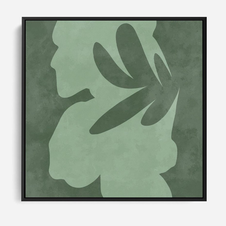 Obraz w ramie 50x50 - Kształty Zieleni - abstrakcyjny kształt, zielony plakat - rama czarna