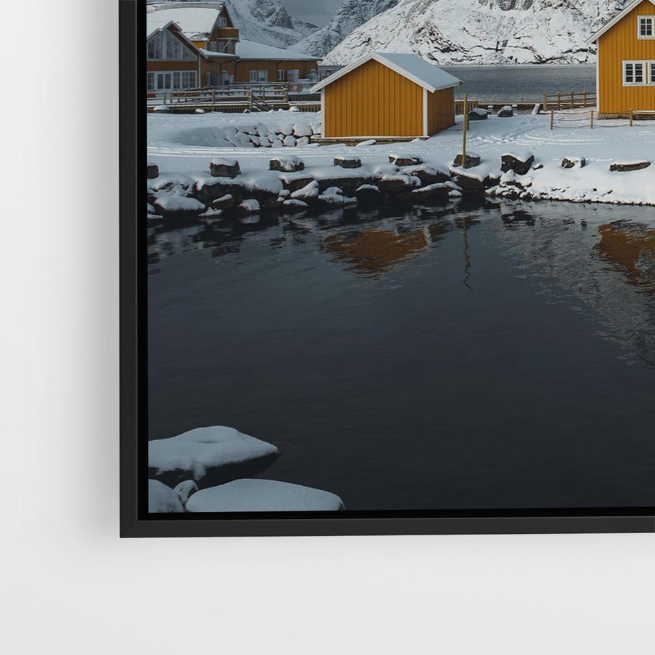 Obraz w ramie 50x50 - Minimalizm i Urok Natury - skandynawskie, domki - rama czarna