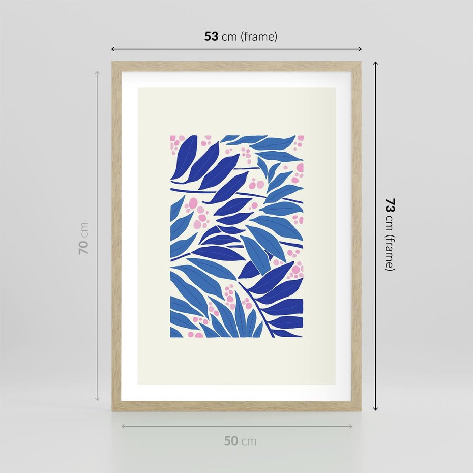 Plakat w ramie 50x70 - Kolorowy Wir - liściasta kompozycja, nowoczesny plakat - rama drewno