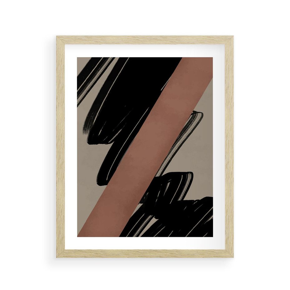 Plakat w ramie 40x50 - Mroczne Refrakcje - abstrakcja, czarne splatane linie - rama drewno