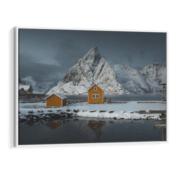 Obraz w ramie 120x80 - Minimalizm i Urok Natury - skandynawskie, domki - rama biała