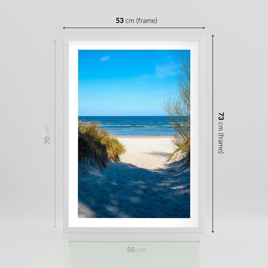 Plakat w ramie 50x70 - Spokój nad brzegiem morza - plaża, morze - rama biała