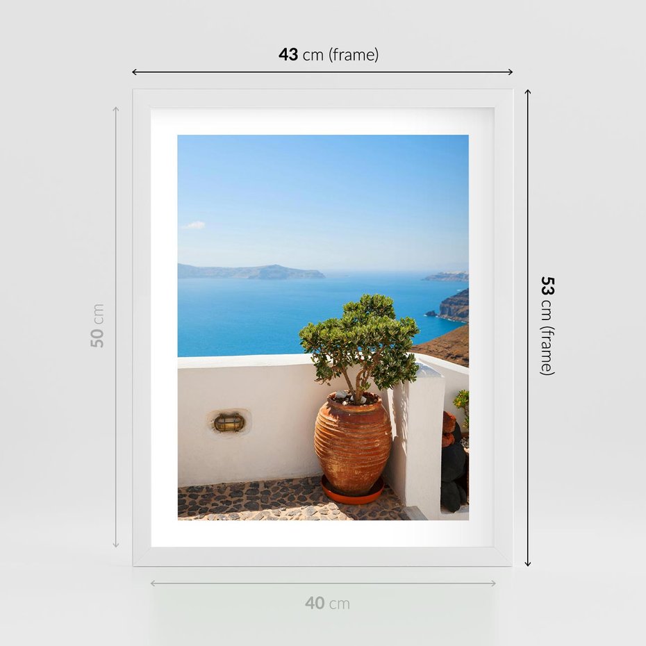 Plakat w ramie 40x50 - Santorini - oaza greckiej wyspy - Santorini, grecka - rama biała