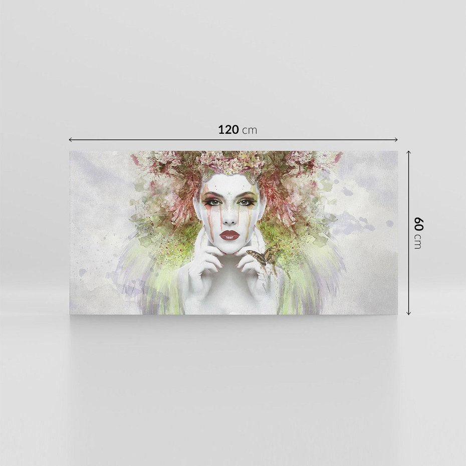Obraz na płótnie 120x60 - Abstrakcyjna Ekspresja - Twarz w Kwiatowym Wirze - abstrakcja, twarz