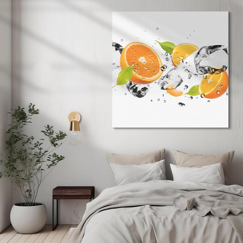 Obraz na płótnie 40x40 - Słoneczne pomarańcze z wodą - pomarańcze, woda