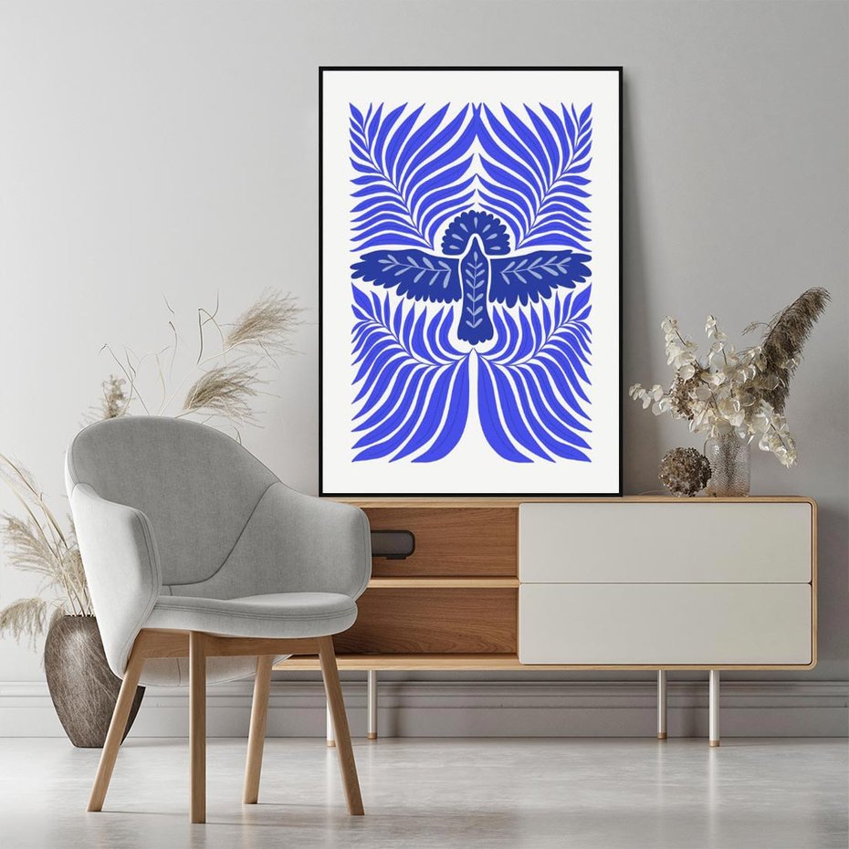 Obraz w ramie 70x100 - Etniczne Rekwizyty - etniczne roślinne wzory, granat - rama czarna