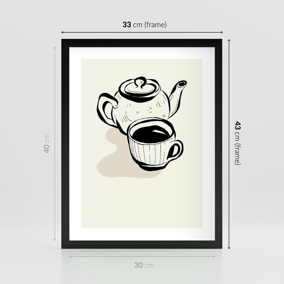 Plakat w ramie 30x40 - Kawa w Minimalistycznym Szkicu - grafika, szkic - rama czarna