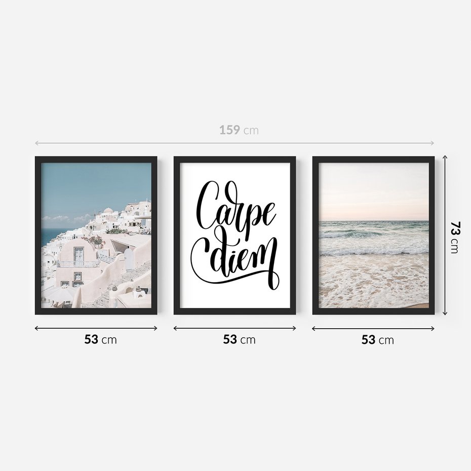 Zestaw obrazy w ramie 50x70 galeria - Carpe, diem, Santorini, plaża, morze - rama czarna