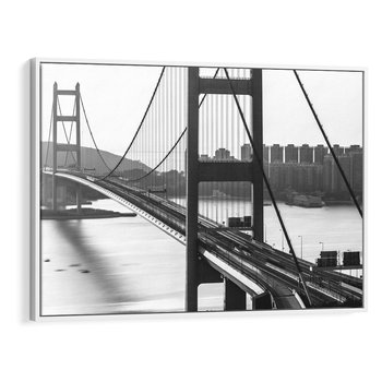 Obraz w ramie 100x70 - Ikona Miasta - most Nowy Jork, czarno biała fotografia - rama biała