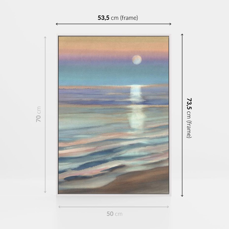 Obraz w ramie 50x70 - Witraże roziskrzonych myśli - akwarela, zamglony wschód słońca - rama biała