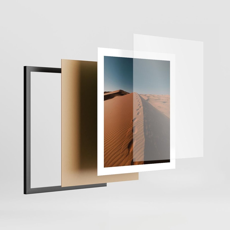 Plakat w ramie 40x50 - Piasek pustyni w ogniu - pustynia, piasek - rama czarna
