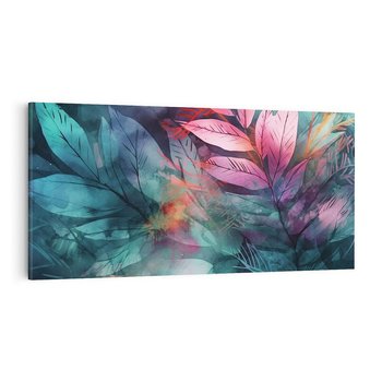 Obraz na płótnie 120x60 - Subtelne Zielone - pastelowe zielone liście, róż